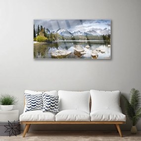 Skleneny obraz Jazero hory les príroda 100x50 cm