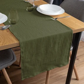 Biante Mušelínový behúň na stôl MSN-022 Tmavý olivovo zelený 35x140 cm
