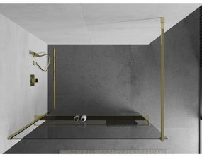 Mexen Kioto+, sprchová zástena s poličkou a držiakom na uteráky 110 x 200 cm, 8mm číre sklo, zlatý profil, 800-110-121-50-00