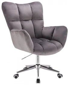 LuxuryForm DESIGN Kreslo AURORA VELUR na strieborné podstave s kolieskami - tmavo šedé