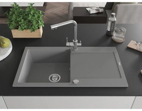 Mexen Leo, drez granitový 900x500x190 mm, 1-komorový a chrómová batéria Duero, šedá, 6501-71-671600-00