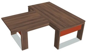 Stôl Verno+ S 200 x 220 cm s rokovacím prvkom, orech / oranžová