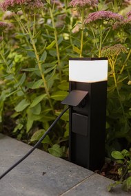 LUTEC Vonkajšie stĺpikové inteligentné LED záhradné osvetlenie so zásuvkami MAINS, 2x11W, teplá biela, šed