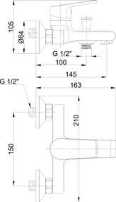 Invena Kalon, vaňová batéria, 150mm, chrómová, INV-BW-42-001-X