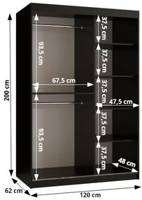 Šatníková skriňa Riven 2 120 (čierna matná + biela matná) (so zrkadlom). Vlastná spoľahlivá doprava až k Vám domov. 1064171