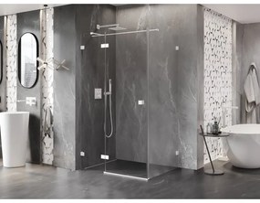 Mexen Lunar T, sklápací sprchový kút ľavý 130 x 90 cm, 8mm číre sklo, biely profil, 834T-130-090-20-00-L