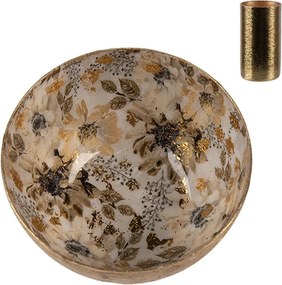 Bielo-zlatý kovový svietnik s béžovými kvetmi Flowers Gold - Ø 8*4 cm