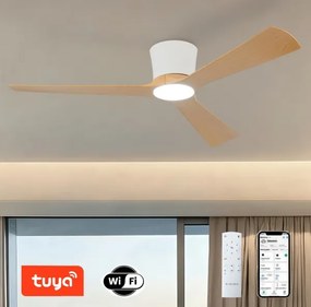 ZEVENTI - LED stropný ventilátor AUREX LED/24W/230V Wi-Fi Tuya biela/dub + diaľkový ovládač