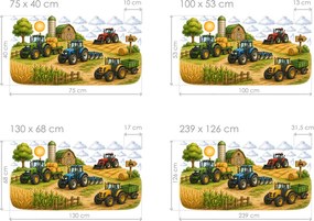 Traktory na farme nálepky na stenu za posteľou hárok 75 x 40 cm