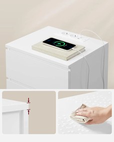 Nočný stolík 2-dielna sada, s 2 sieťovými zásuvkami a 2 USB portami, biela farba