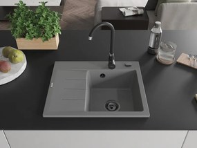 Mexen Ben, 1-komorový granitový drez 600x500x190 mm, pravý + čierny sifón, šedá, 6523605000-71-B