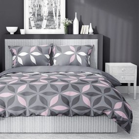 Bavlnená posteľná bielizeň s jednoduchým ružovo-šedo-bielym vzorom 3 časti: 1ks 160x200 + 2ks 70x80 Šedá