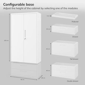 Modulárna kovová multifunkčná skriňa so zásuvkou biela MEGAN 1850 x 900 x 400 mm