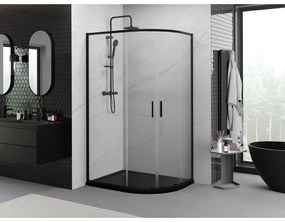 Mexen Exo, asymetrický sprchový kút s posuvnými dverami 100 x 90 cm, 6mm číre sklo, čierny profil, 8132-100-090-70-00