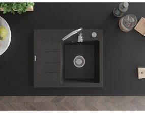 Mexen Ben, 1-komorový granitový drez 600x500x190 mm, pravý + chrómový sifón, čierna škvrnitá, 6523605000-76