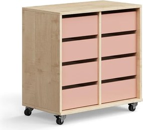 Úložná skriňa CASPER, 8 zásuviek, breza, tmavoružová