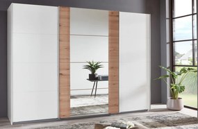 Šatníková skriňa Bern, šírka 313 cm/výška 208 cm, biela/dub artisan