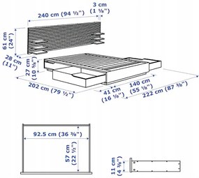 IKEA MANDAL Rám postele, opierka hlavy, breza/biela, 140 cm manželská