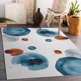 ANDRE 1112 umývací koberec Abstrakcie protišmykový - biely / modrý Veľkosť: 120x170 cm