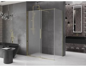 Mexen Velar, sprchový kút s posuvnými dverami 150 x 75 cm, 8mm sklo námraza, zlatá lesklá, 871-150-075-31-50
