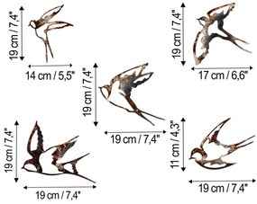 Nástěnná kovová dekorace Birds-2 vícebarevná