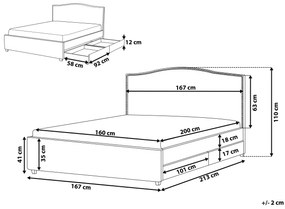 Čalúnená posteľ s úložným priestorom a bielym LED osvetlením 160 x 200 cm sivá MONTPELLIER Beliani