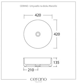 Cerano Marcello, keramické umývadlo na dosku 420x420x135 mm, biela lesklá, CER-CER-417194