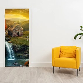 Fototapeta na dvere - Chalúpka v rozprávkovej krajine (95x205cm)