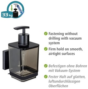 Čierny samodržiaci plastový dávkovač mydla 340 ml Quadro – Wenko