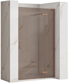 Rea Hugo, 1-krídlové sprchové dvere 90x200 cm, 6mm šedé sklo, medená matná + bočný magnetický profil, KPL-K6961
