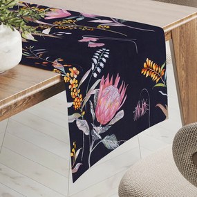 Biante Bavlnený behúň na stôl Sandra SA-427 Dúhové kvety na tmavo modrom 45x160 cm