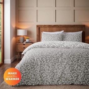 Sivé flanelové obliečky na jednolôžko 135x200 cm Grace Floral Leaf – Catherine Lansfield