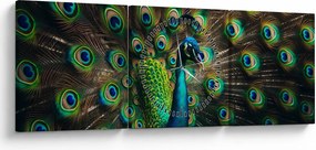 Obraz – Páv (s hodinami) (90x30 cm)