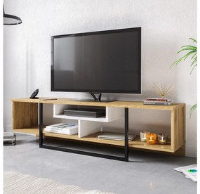TV stolík/skrinka Aslana 150 (biela + čierna + dub). Akcia -19%. Vlastná spoľahlivá doprava až k Vám domov. 1101383