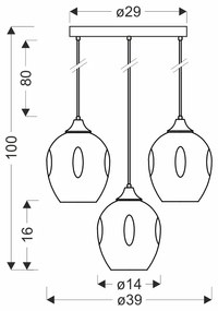 Candellux Čierno-hnedý závesný luster Aspa pre žiarovku 3x E27 s guľatou základňou 33-00613