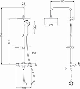 Mexen - KT40 sprchový set s termostatickou vaňovou batériou Kai, zlatá, 779004093-50