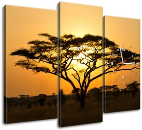 Gario Obraz s hodinami Akácia v Serengeti - 3 dielny Rozmery: 90 x 70 cm