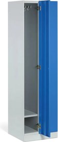 Kovová šatníková skrinka S1 zúžená, 2 oddiely, 1850 x 500 x 500 mm, zámok s čítačkou RFID kariet, tmavosivé dvere