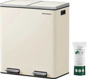SONGMICS dvojitý odpadkový kôš, 2x30l, krémovej farby