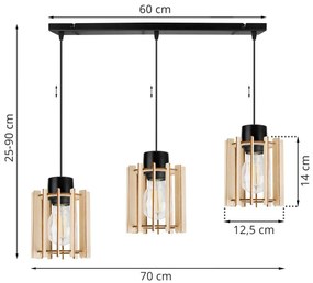 Závesné svietidlo TIMBER 7, 3x drevené tienidlo