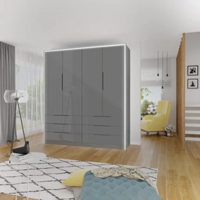 Šatní skříň RIZE LED, Sivá