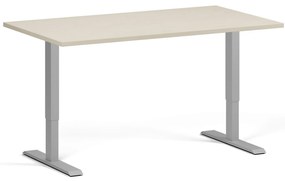 Výškovo nastaviteľný stôl, 140x80 cm, 2 motory, sivá podnož, breza