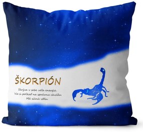 Vankúš Znamenie Škorpión (23.10. - 22.11.) - modrý (Veľkosť: 40 x 40 cm)