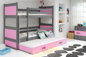 Poschodová posteľ s prístelkou RICO 3 - 200x90cm - Grafitový - Ružový
