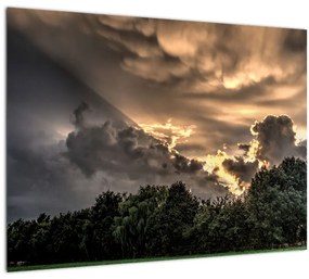 Sklenený obraz mračien a lesa (70x50 cm)