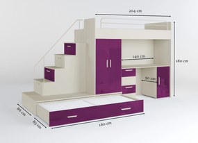 Detská posteľ Ruby V (kašmír + lesk fialový) (s roštami). Vlastná spoľahlivá doprava až k Vám domov. 1121271