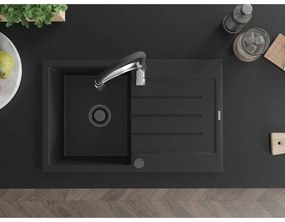 Mexen Bruno, 1-komorový granitový drez 795x495x200 mm a drezová batéria Aster, čierna, 6513-77-73450-07-B