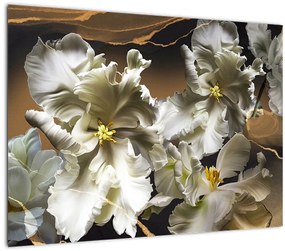 Obraz - Kvety orchideí na mramorovom pozadí (70x50 cm)