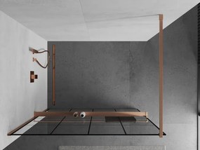 Mexen Kioto+, sprchová zástena Walk-In s poličkou a vešiakom 130 x 200 cm, 8mm číre sklo čierny vzor, medený matný profil, 800-130-121-65-77
