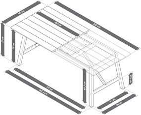 Rozťahovací záhradný stôl s rustikálnym rámom, cca 200 ‒ 250 cm